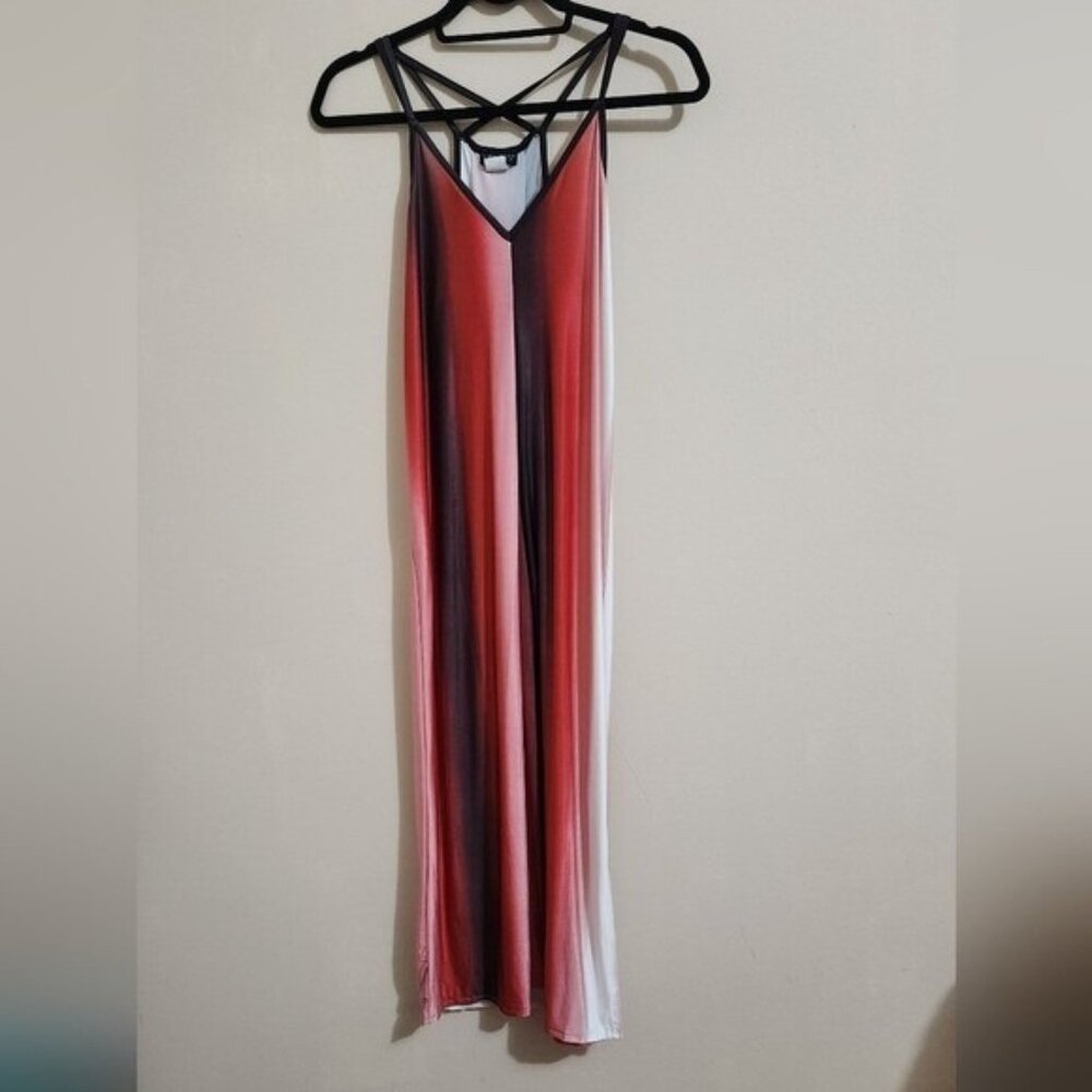 VENUS Strappy Maxi Dress in Red, Black & White Ombre